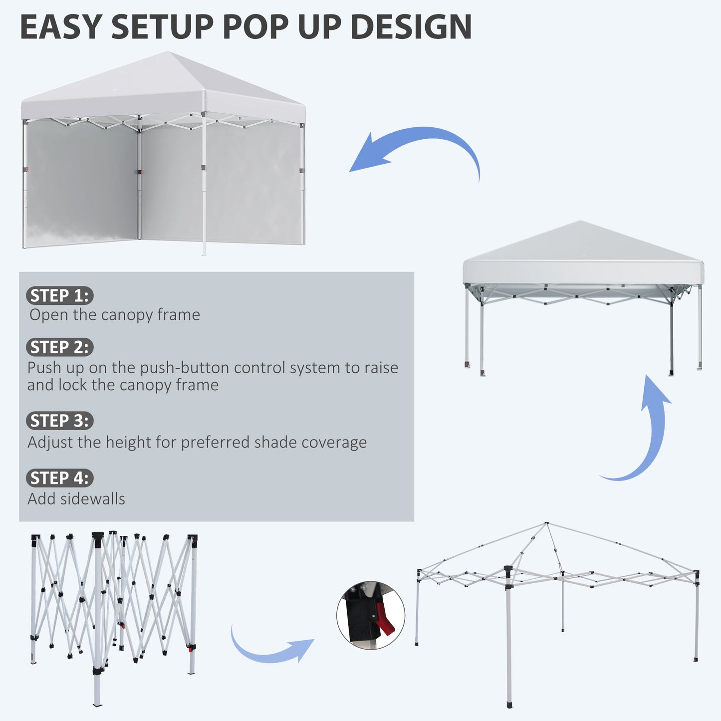 10' x 10' Pop Up Canopy with Sidewalls, Roller Bag, Height Adjustable Instant Tent for Outdoor, Garden, Patio, White Pop Up Canopies   at Gallery Canada