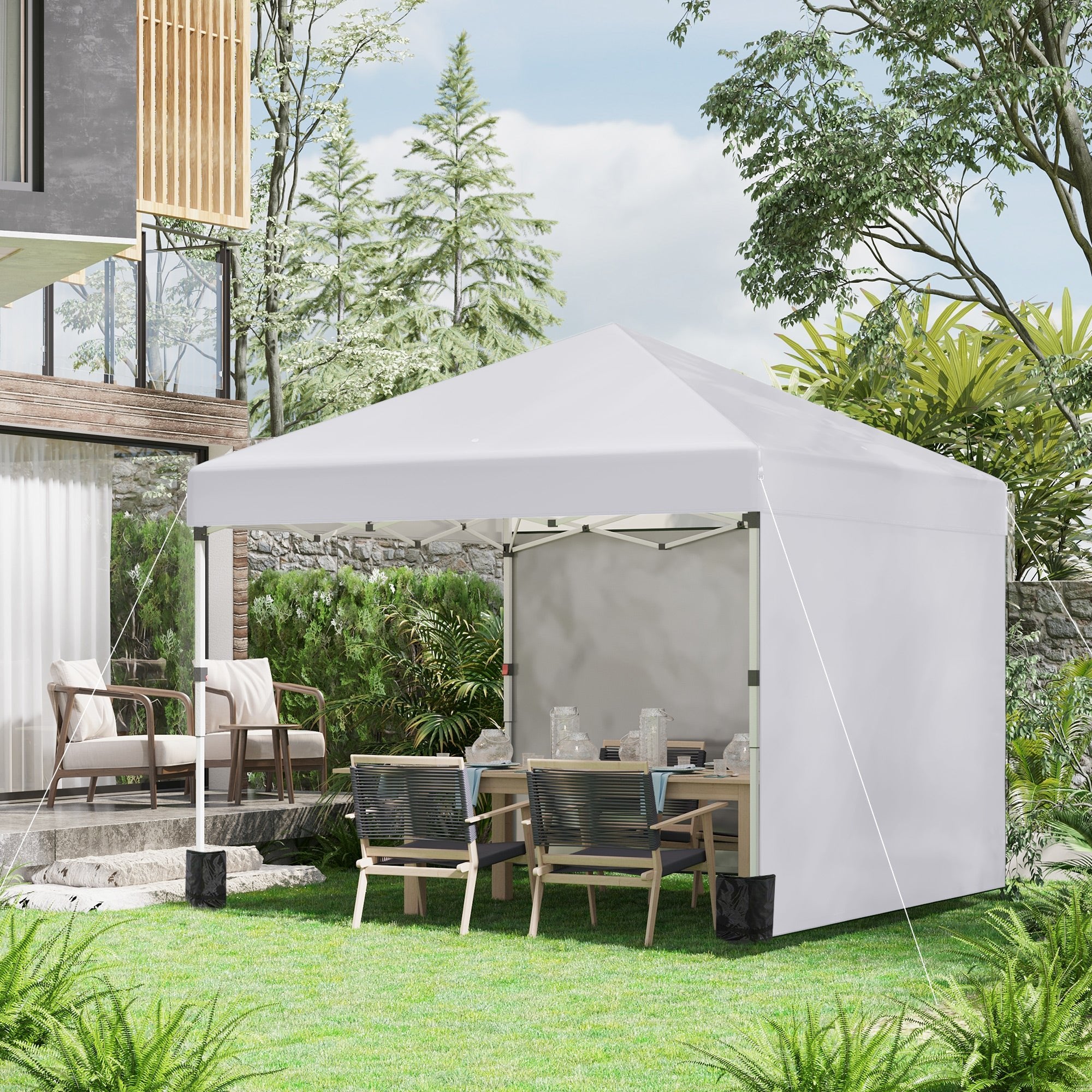 10' x 10' Pop Up Canopy with Sidewalls, Roller Bag, Height Adjustable Instant Tent for Outdoor, Garden, Patio, White Pop Up Canopies   at Gallery Canada