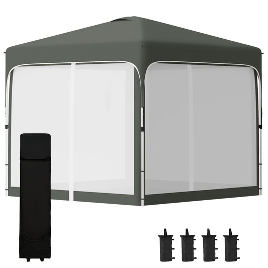 10' x 10' Pop Up Gazebo, Foldable Canopy Tent with Carrying Bag with Wheels, 4 Leg Weight Bags, Mesh Sidewalls and 3-Level Adjustable Height for Outdoor Garden Patio Party, Grey - Gallery Canada