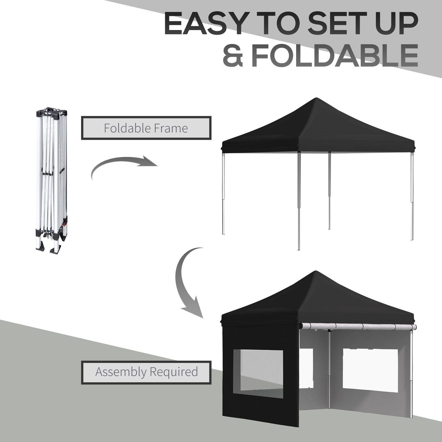 10' x 10' Pop Up Gazebo, Instant Canopy Tent Sun Shelter with Sidewalls, Wheeled Carry Bag and 4 Sand Bags, for Outdoor, Garden, Patio Pop Up Canopies   at Gallery Canada