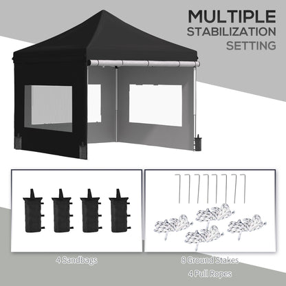 10' x 10' Pop Up Gazebo, Instant Canopy Tent Sun Shelter with Sidewalls, Wheeled Carry Bag and 4 Sand Bags, for Outdoor, Garden, Patio Pop Up Canopies   at Gallery Canada