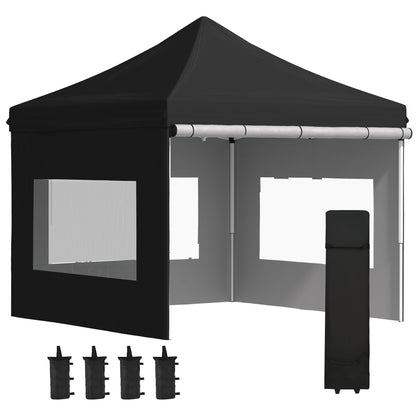 10' x 10' Pop Up Gazebo, Instant Canopy Tent Sun Shelter with Sidewalls, Wheeled Carry Bag and 4 Sand Bags, for Outdoor, Garden, Patio Pop Up Canopies Black  at Gallery Canada