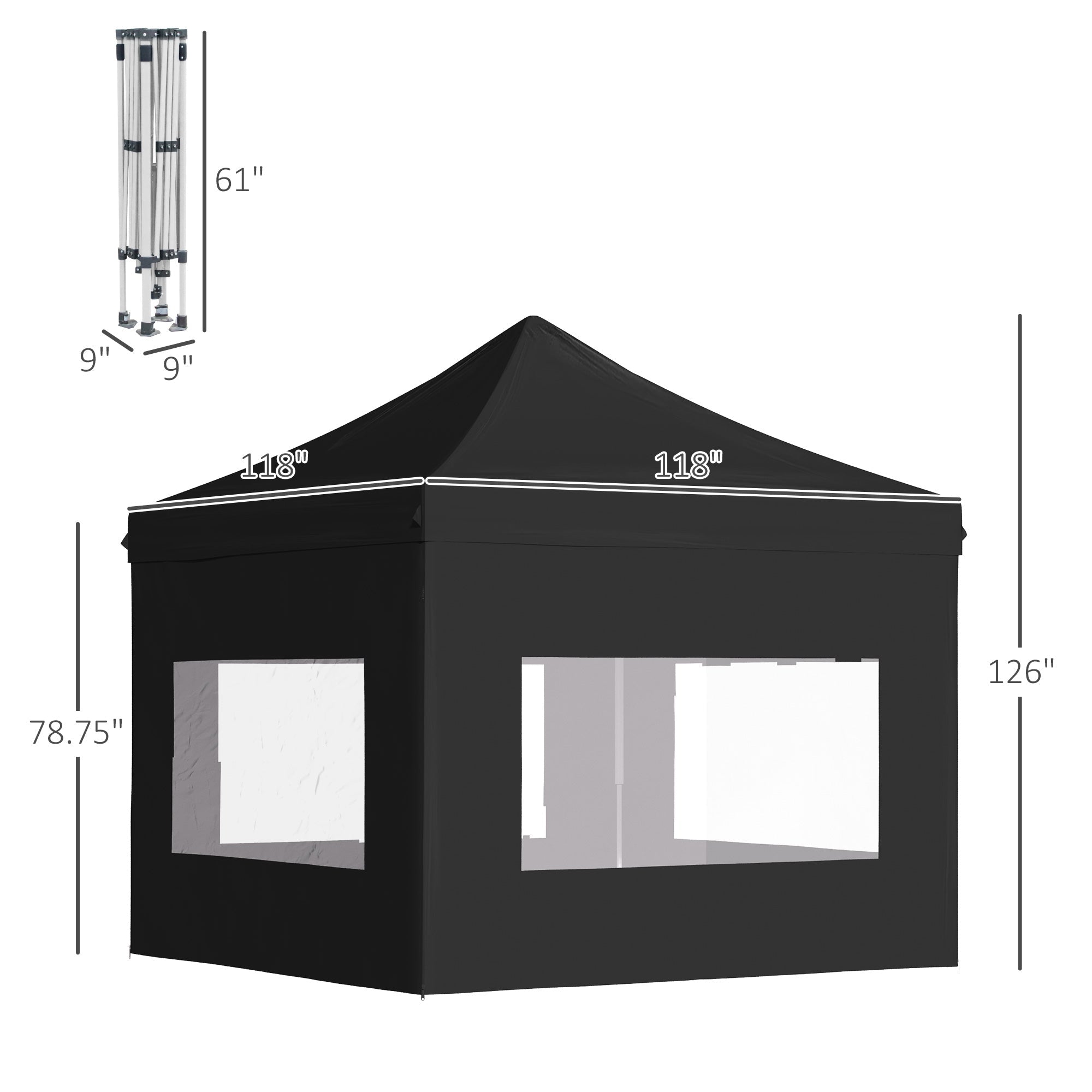 10' x 10' Pop Up Gazebo, Instant Canopy Tent Sun Shelter with Sidewalls, Wheeled Carry Bag and 4 Sand Bags, for Outdoor, Garden, Patio Pop Up Canopies   at Gallery Canada