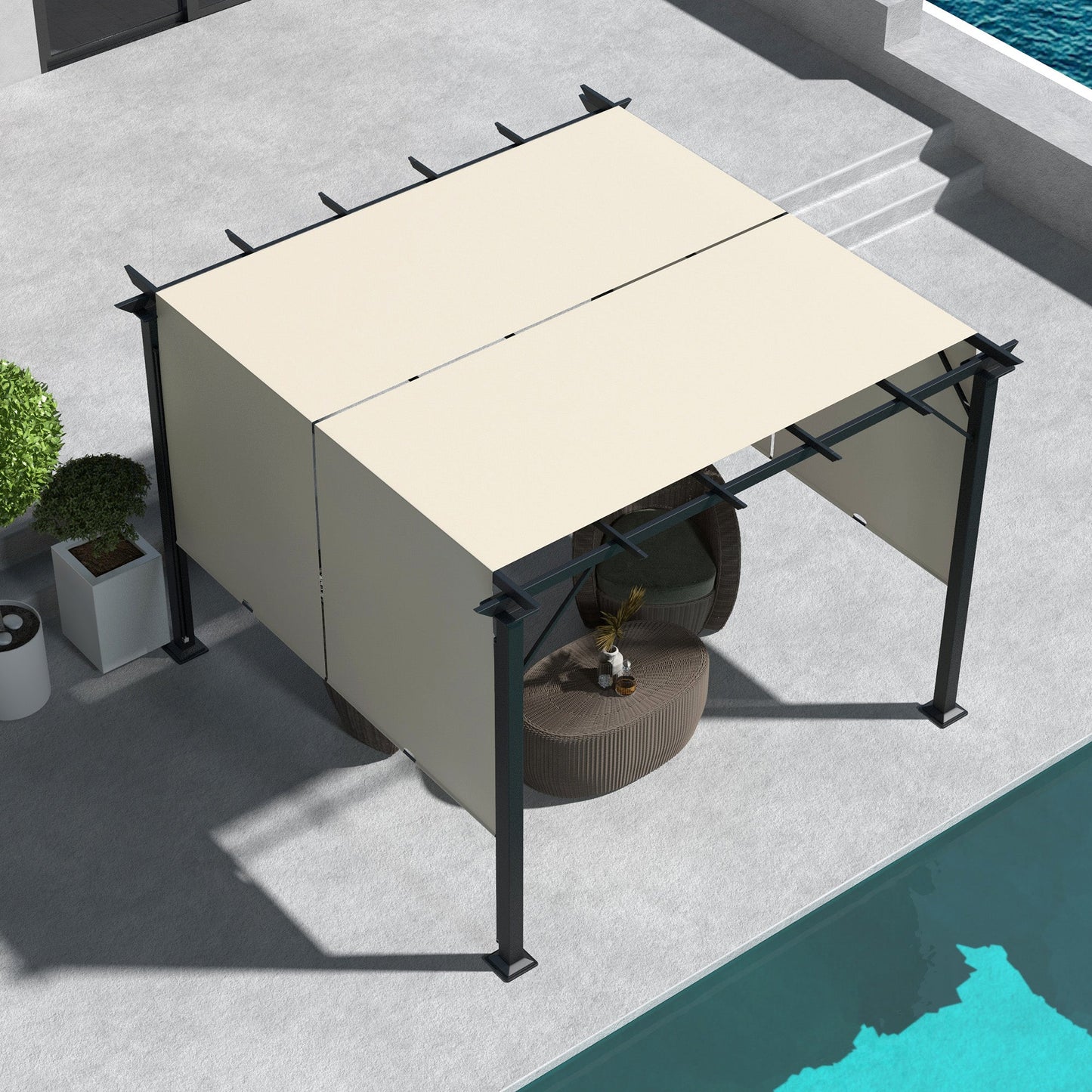 10' x 10' Retractable Pergola Canopy for Backyard, Beige Pergolas   at Gallery Canada