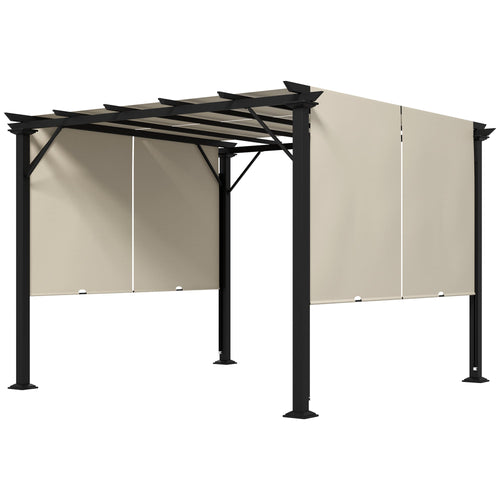 10' x 10' Retractable Pergola Canopy for Backyard, Beige