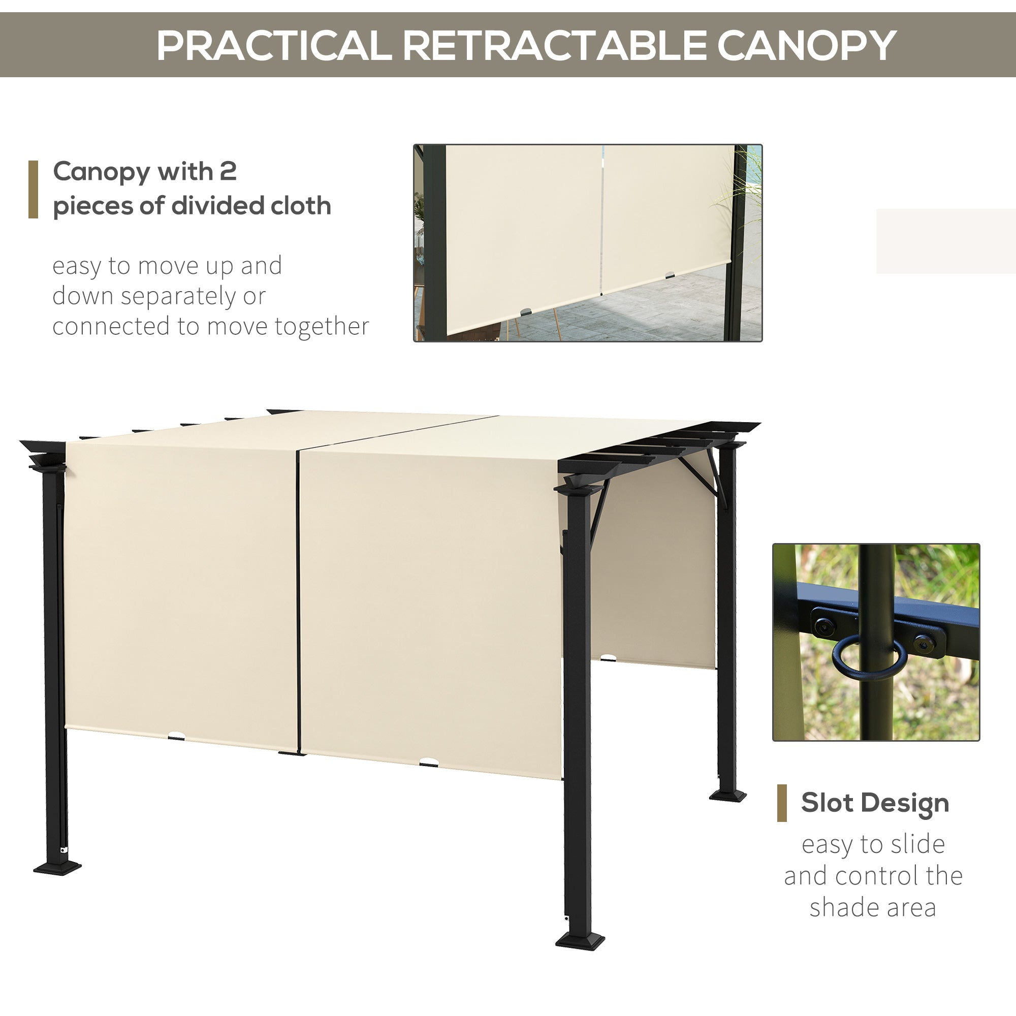 10' x 10' Retractable Pergola Canopy for Backyard, Beige Pergolas   at Gallery Canada