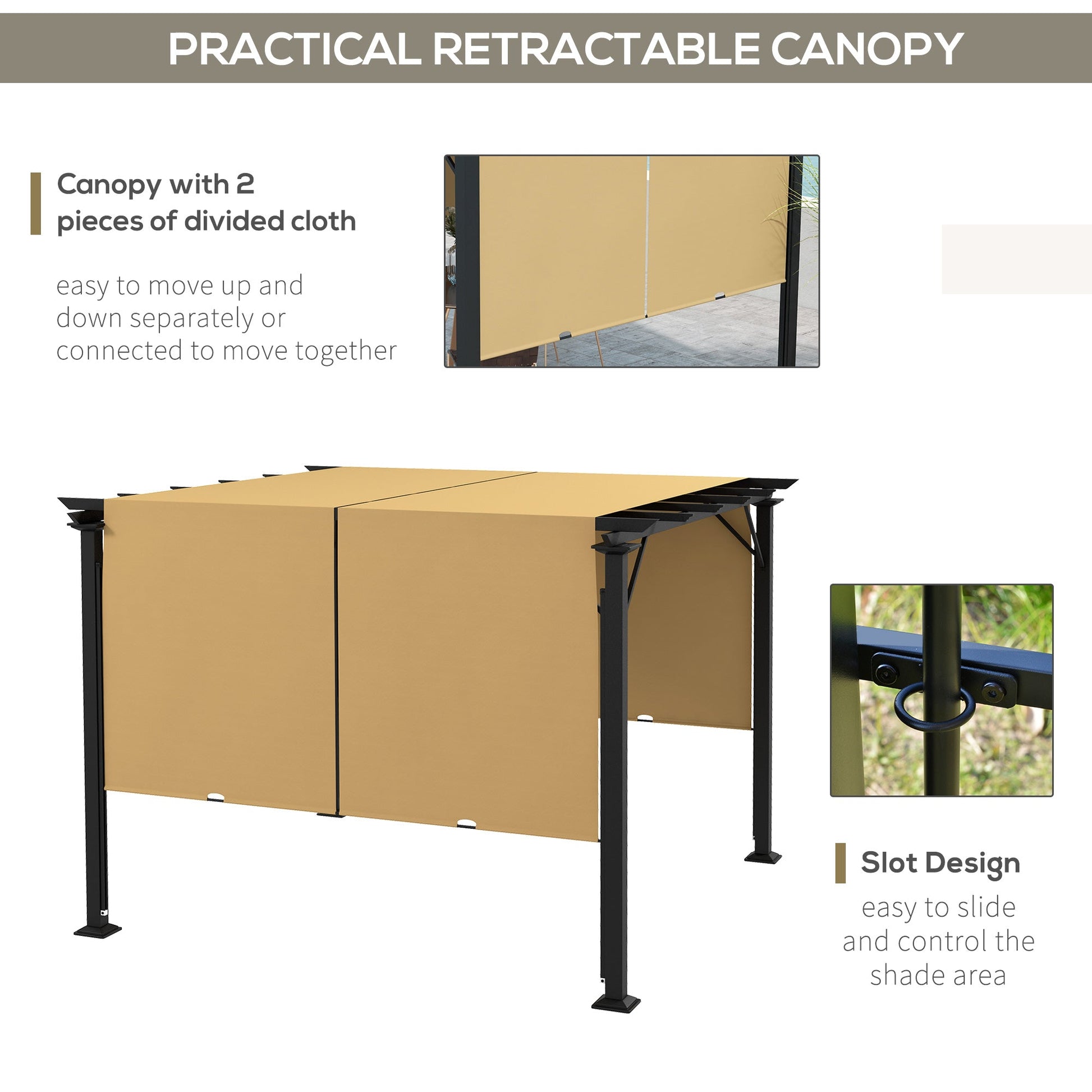 10' x 10' Retractable Pergola Canopy for Backyard, Brown Pergolas   at Gallery Canada