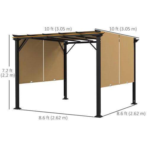 10' x 10' Retractable Pergola Canopy for Backyard, Brown