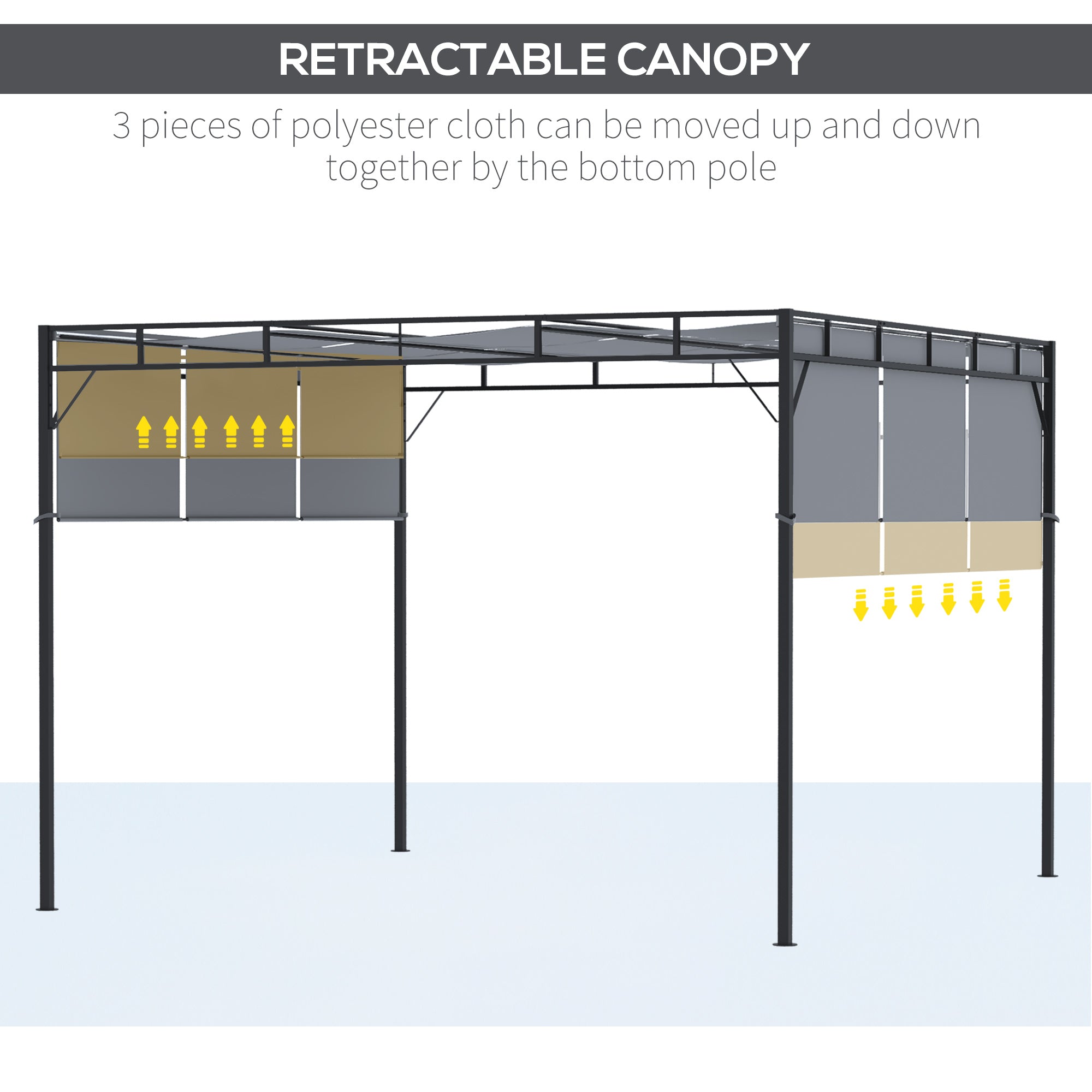 10' x 10' Retractable Pergola Canopy, Patio Gazebo Sun Shelter with Steel Frame for Garden, Lawn, Backyard and Deck, Dark Grey Pergolas   at Gallery Canada