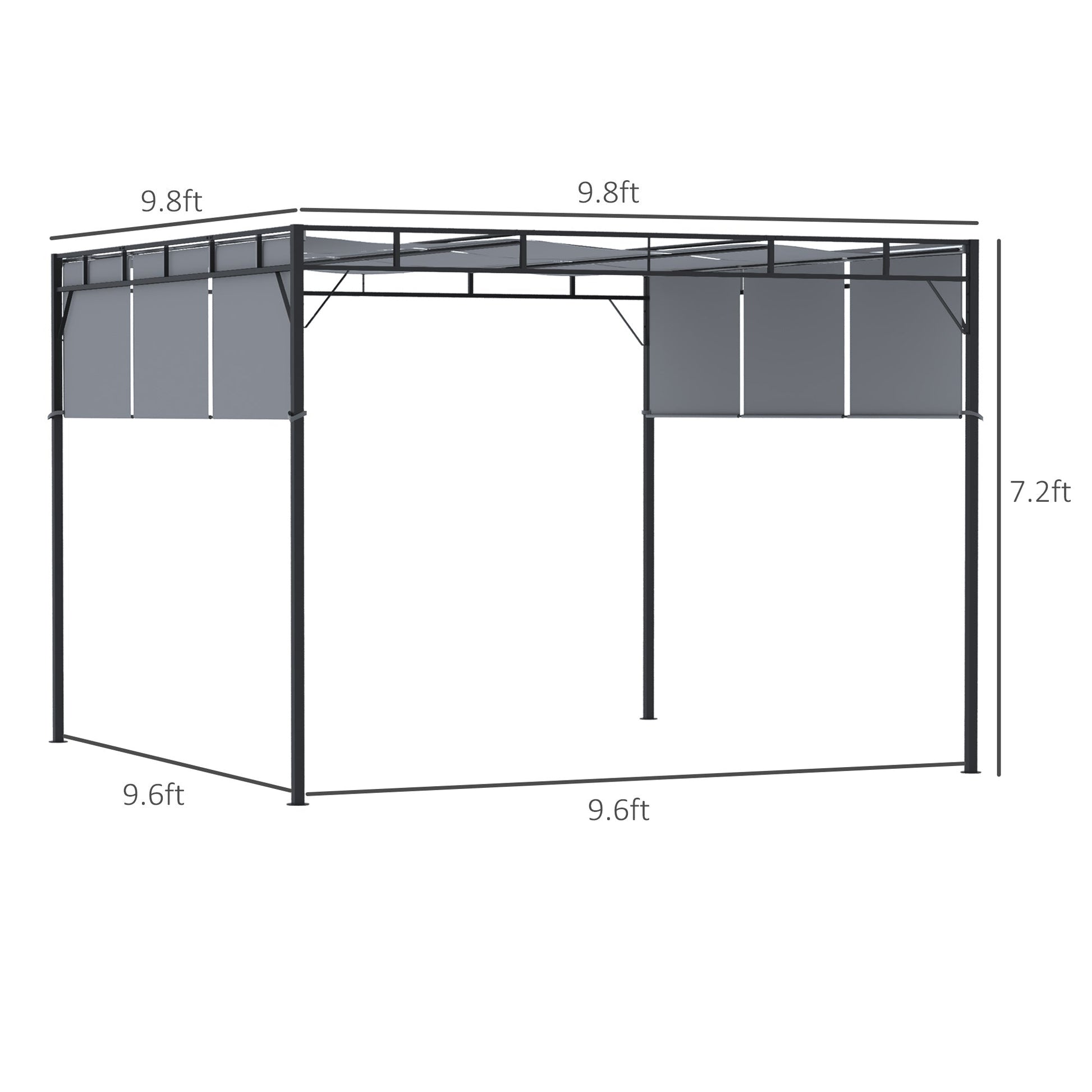 10' x 10' Retractable Pergola Canopy, Patio Gazebo Sun Shelter with Steel Frame for Garden, Lawn, Backyard and Deck, Dark Grey Pergolas   at Gallery Canada