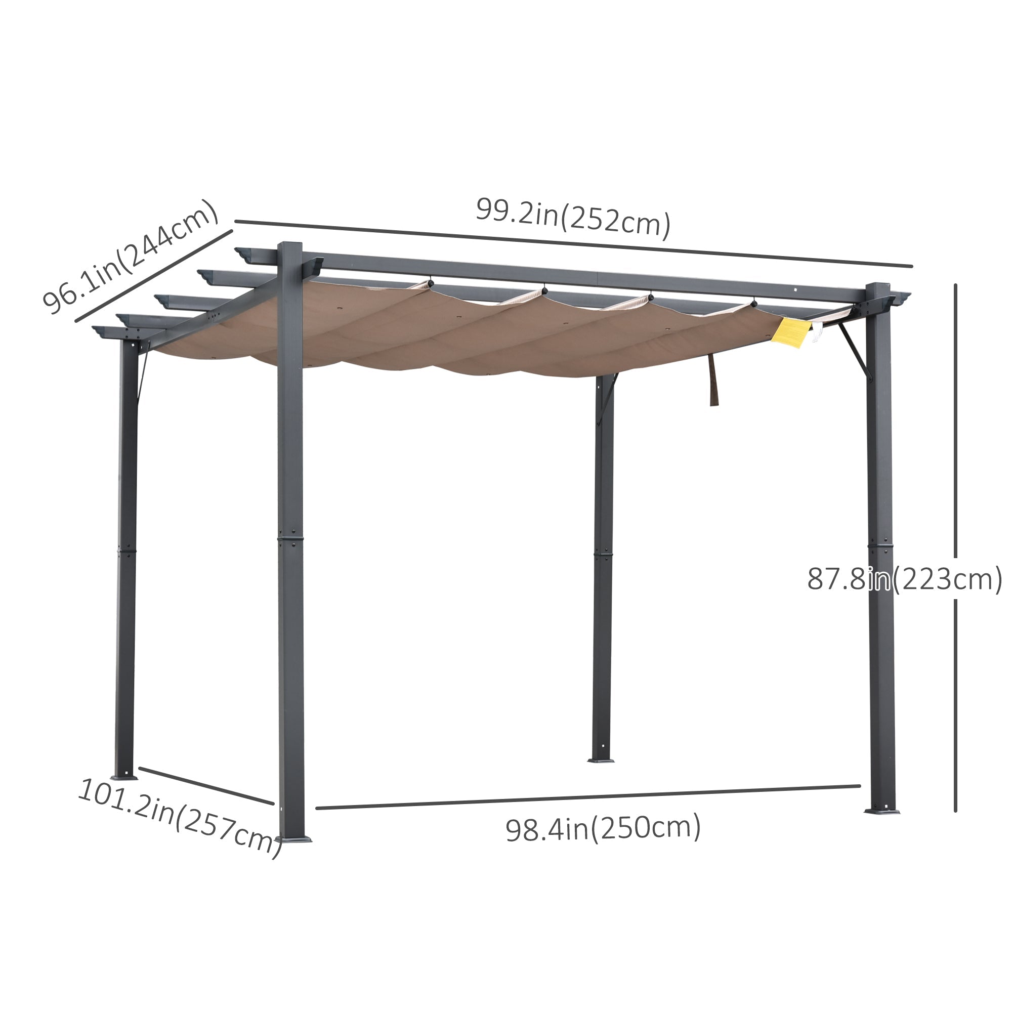 10' x 10' Retractable Roof Pergola, Patio Aluminium Pergola, Grape Trellis Sunshade Shelter, Grey Frame,Coffee Brown Pergolas   at Gallery Canada