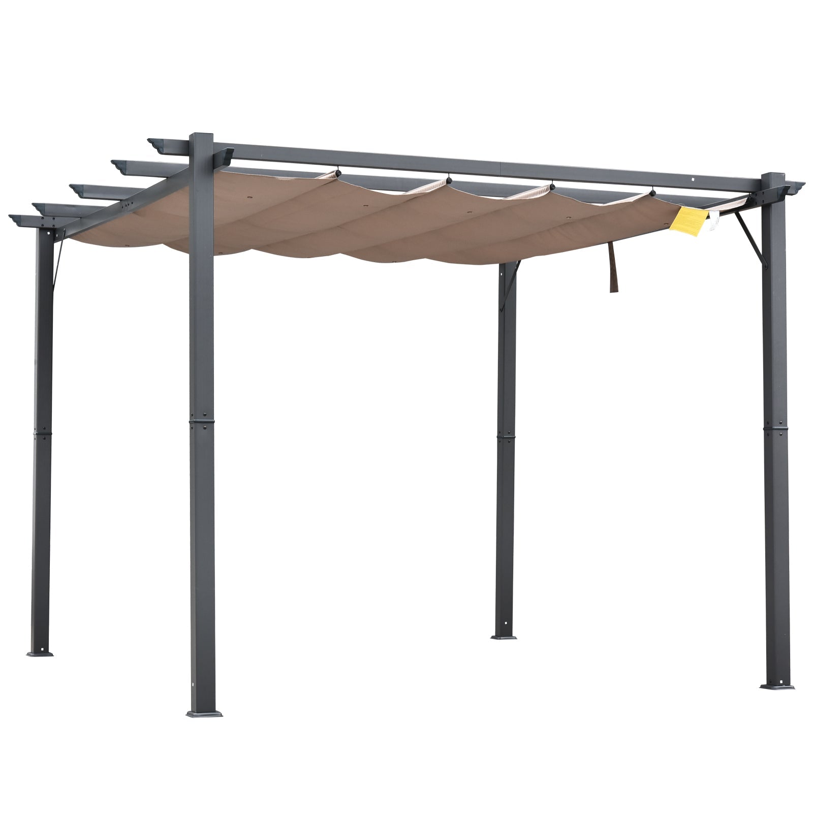 10' x 10' Retractable Roof Pergola, Patio Aluminium Pergola, Grape Trellis Sunshade Shelter, Grey Frame,Coffee Brown Pergolas Brown and Grey  at Gallery Canada