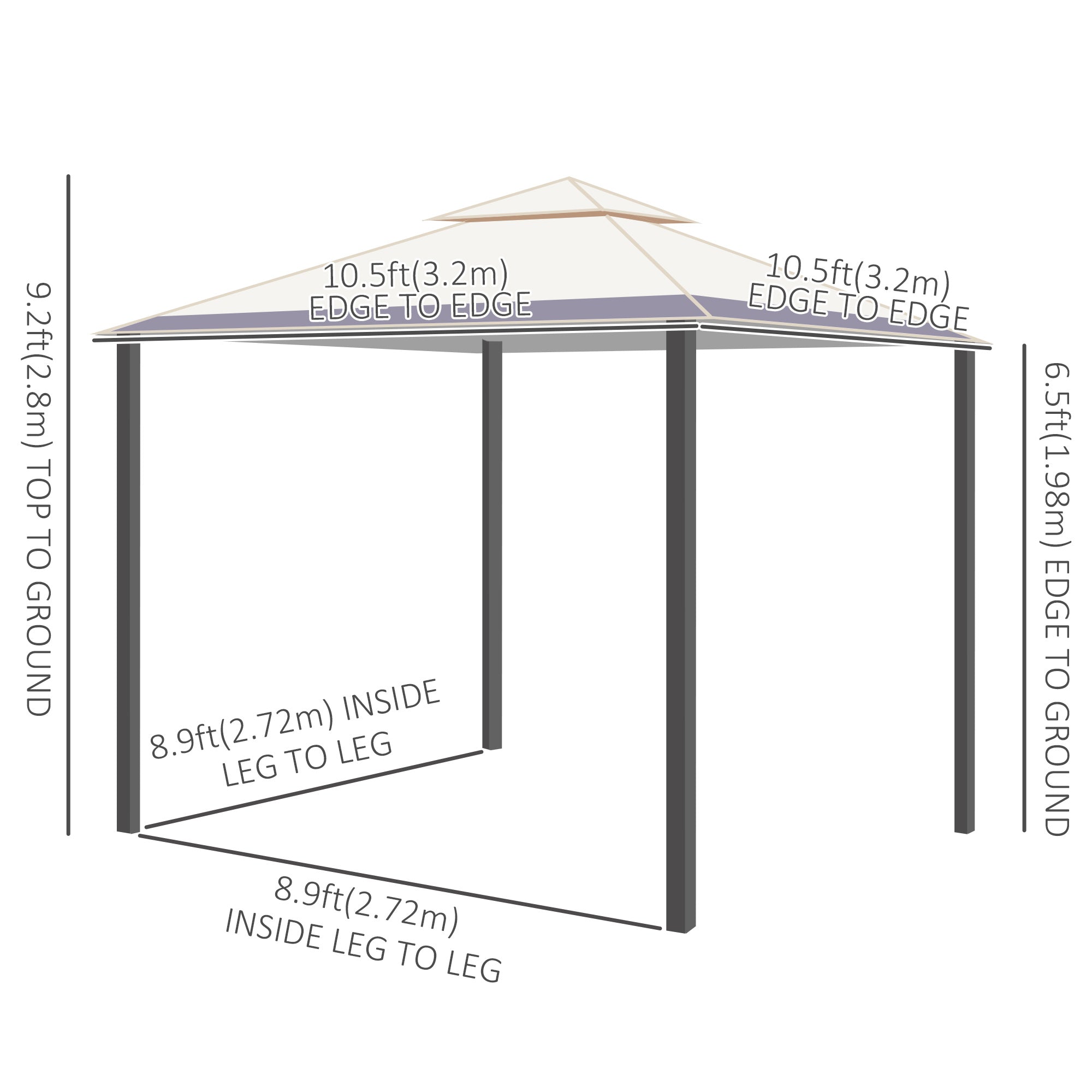 10' x 10' Soft Top Gazebo Canopy Tent w/ Double Roof, Eaves Design and Mesh Netting Sidewall Outdoor Patio Large Garden Gazebos   at Gallery Canada