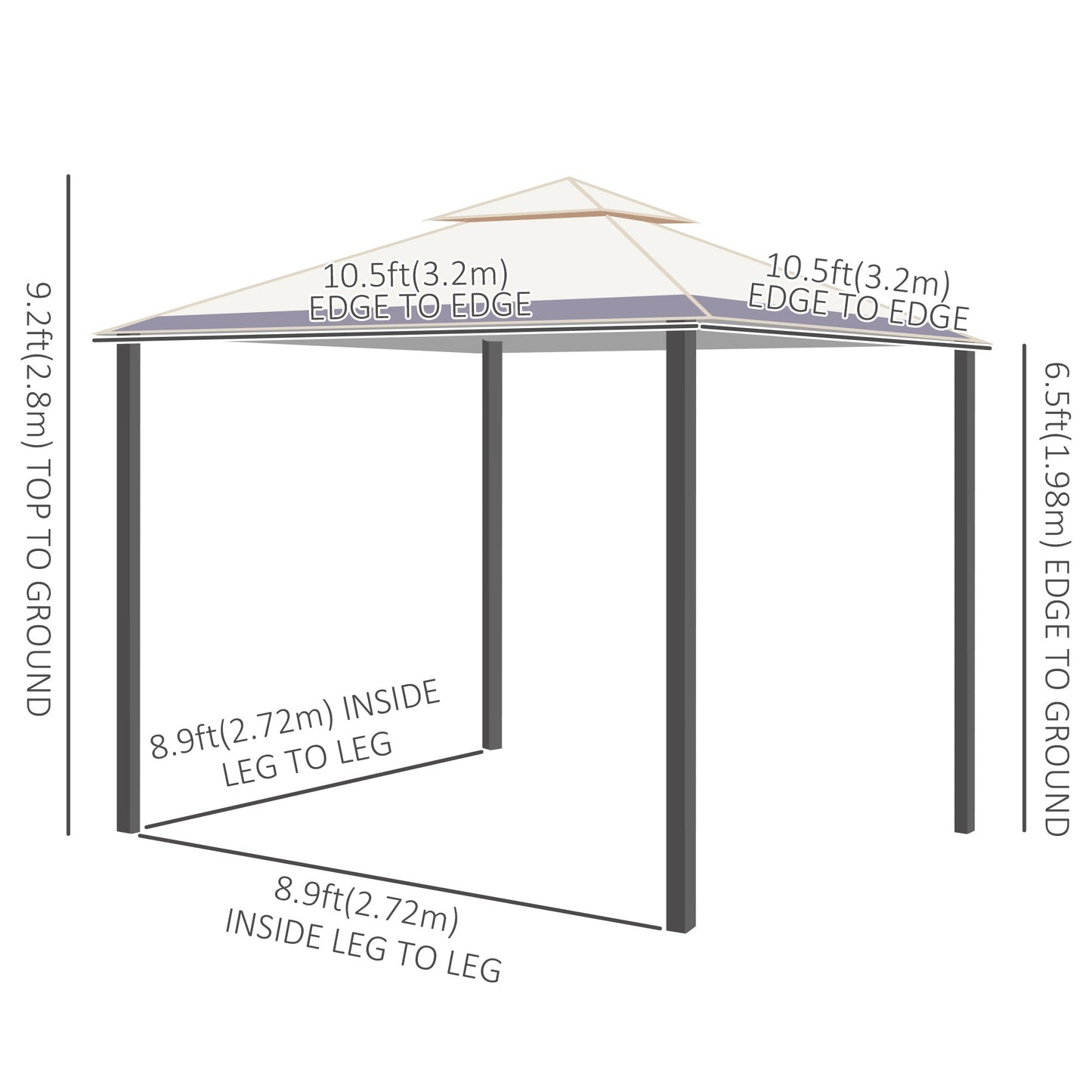 10' x 10' Soft Top Gazebo Canopy Tent w/ Double Roof, Eaves Design and Mesh Netting Sidewall Outdoor Patio Large Garden Gazebos   at Gallery Canada