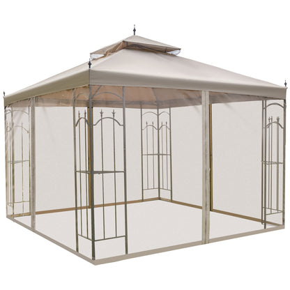 10' x 10' Steel Outdoor Patio Gazebo Canopy with Removable Mesh Curtains, Display Shelves, &; Steel Frame, Brown Gazebos Brown  at Gallery Canada