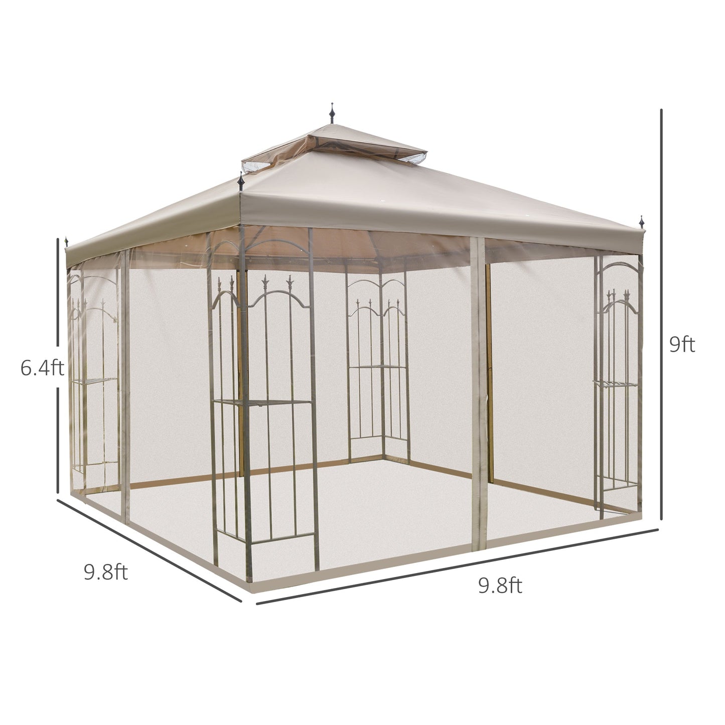 10' x 10' Steel Outdoor Patio Gazebo Canopy with Removable Mesh Curtains, Display Shelves, &; Steel Frame, Brown Gazebos   at Gallery Canada