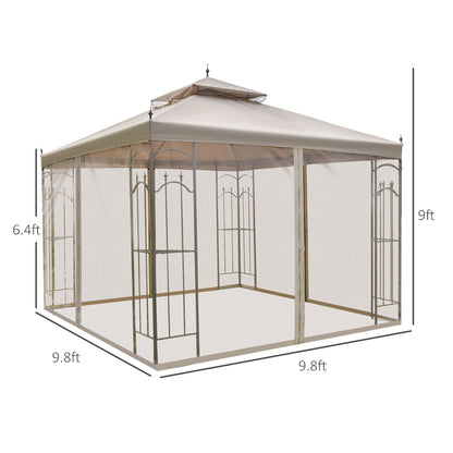 10' x 10' Steel Outdoor Patio Gazebo Canopy with Removable Mesh Curtains, Display Shelves, &; Steel Frame, Brown Gazebos   at Gallery Canada