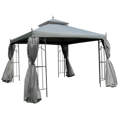 10' x 10' Steel Outdoor Patio Gazebo Canopy with Removable Mesh Curtains, Display Shelves, &; Steel Frame, Grey Gazebos Grey  at Gallery Canada