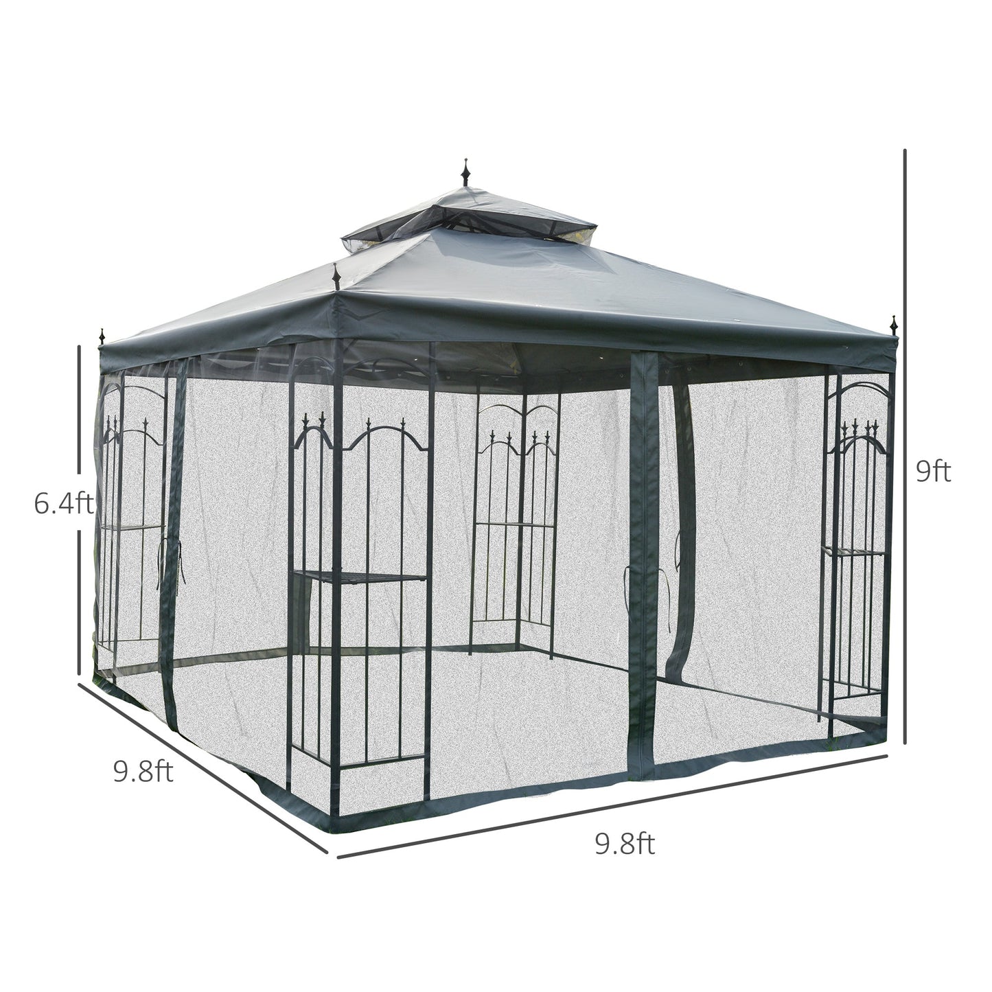 10' x 10' Steel Outdoor Patio Gazebo Canopy with Removable Mesh Curtains, Display Shelves, &; Steel Frame, Grey Gazebos   at Gallery Canada