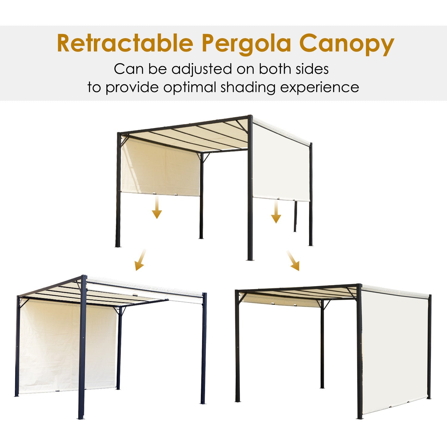 10' x 10' Steel Pergola Retractable Water Resistant Canopy- Cream White Pergolas   at Gallery Canada