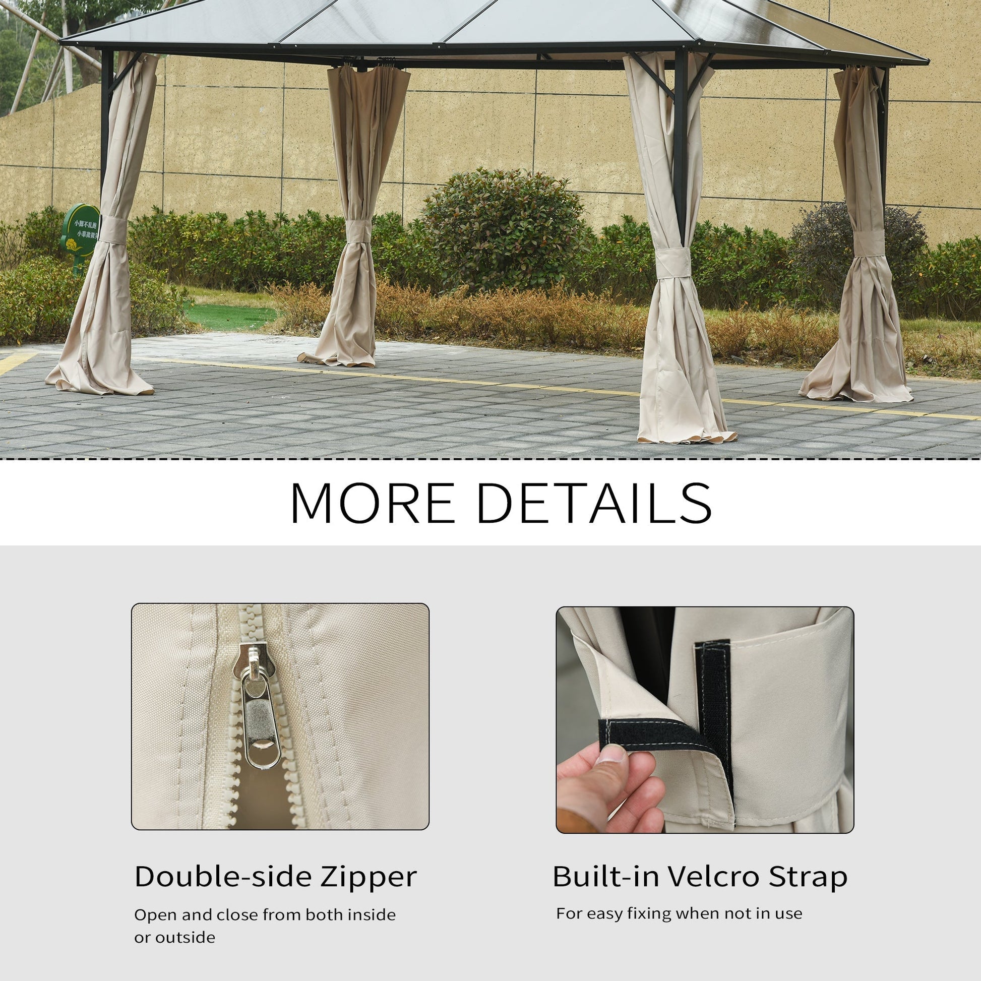 10' x 10' Universal Gazebo Sidewall Set with 4 Panels, Hooks/C-Rings Included for Pergolas &; Cabanas, Beige Gazebo Sidewalls   at Gallery Canada