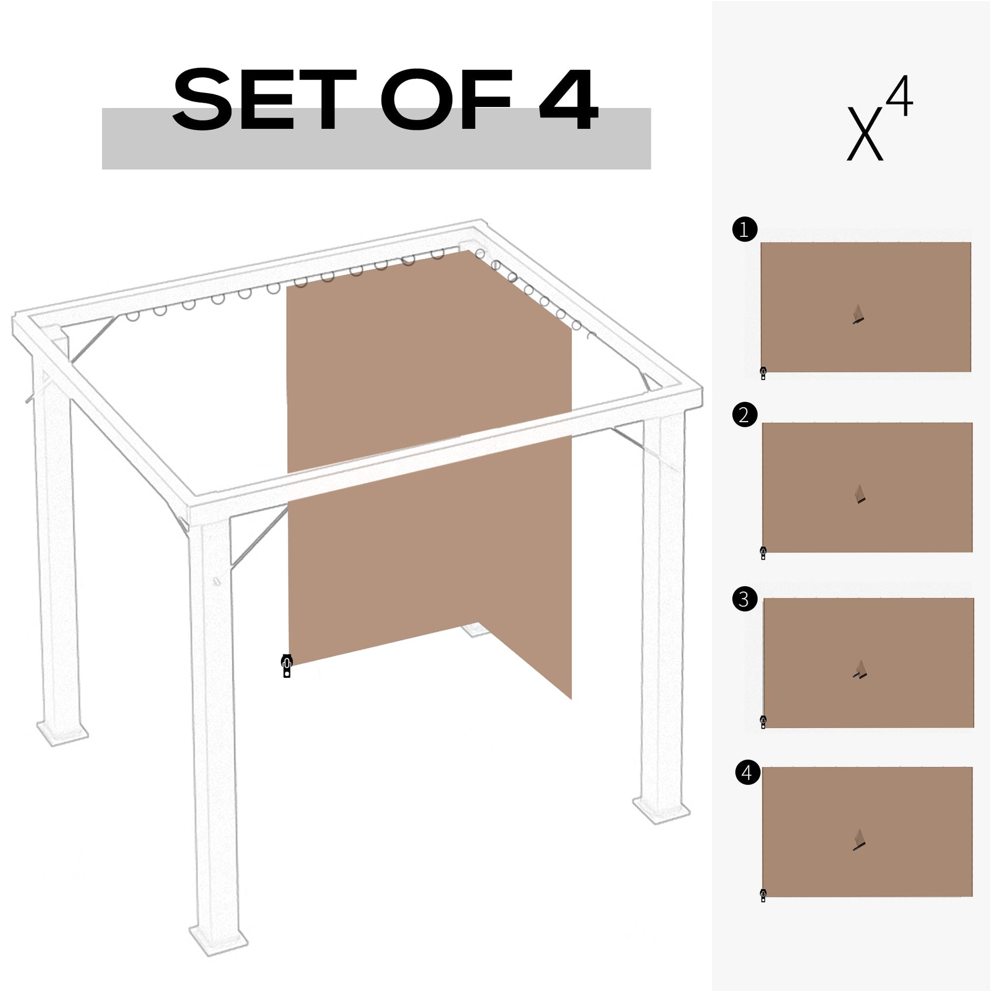 10' x 10' Universal Gazebo Sidewall Set with 4 Panels, Hooks/C-Rings Included for Pergolas &; Cabanas, Brown Gazebo Sidewalls   at Gallery Canada