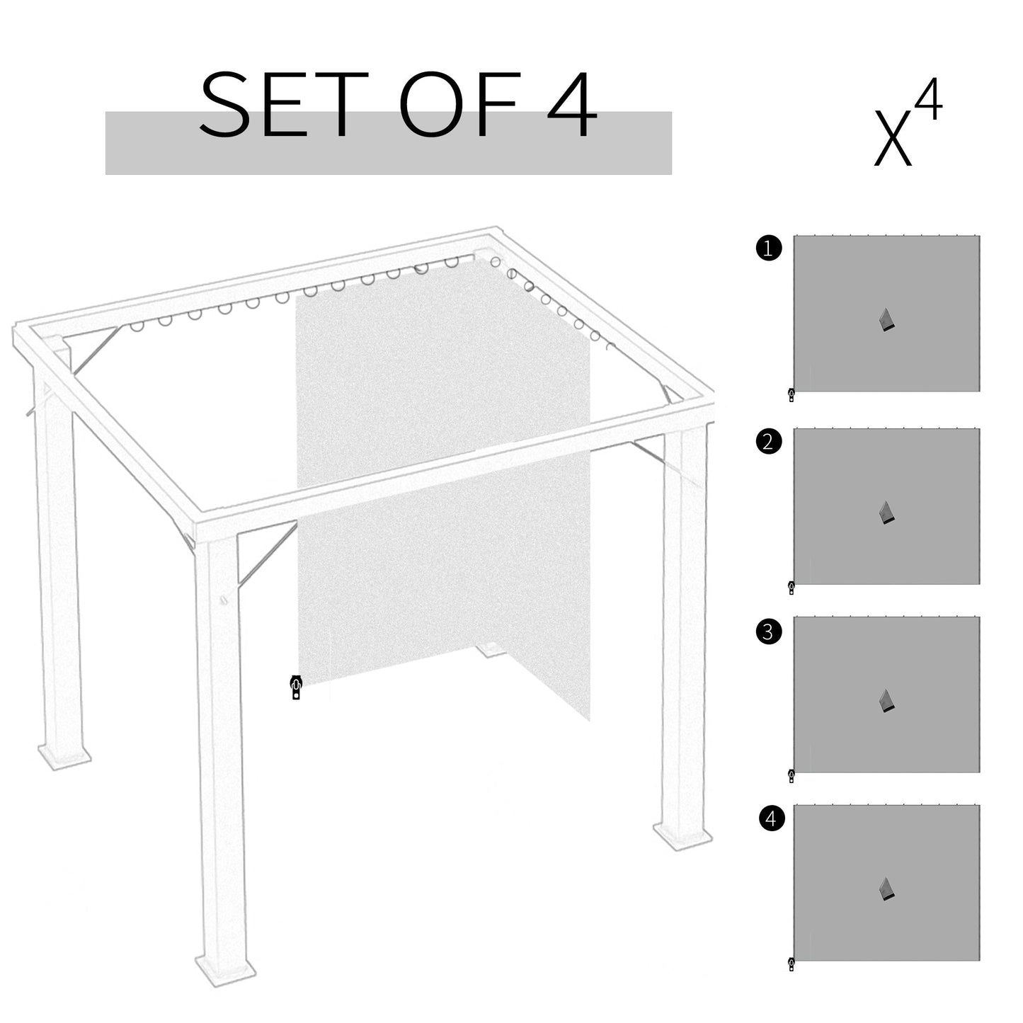 10' x 10' Universal Gazebo Sidewall Set with 4 Panels, Hooks/C-Rings Included for Pergolas &; Cabanas, Light Grey Gazebo Sidewalls   at Gallery Canada