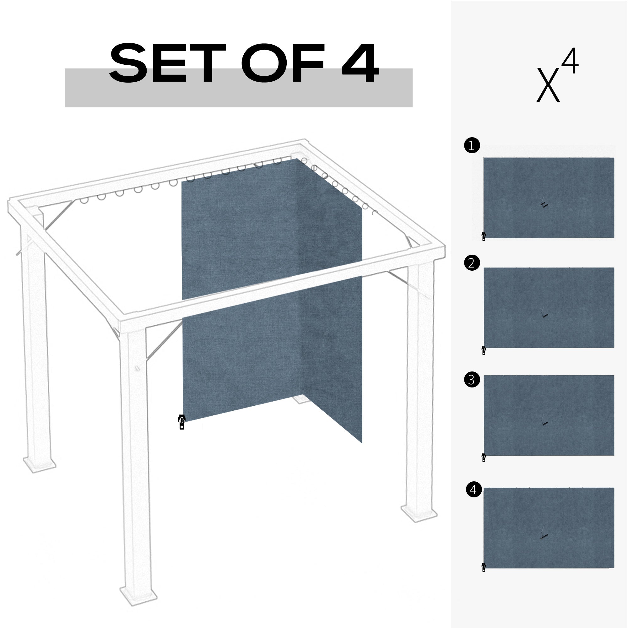 10' x 10' Universal Gazebo Sidewall Set with 4 Panels, Hooks/C-Rings Included for Pergolas &; Cabanas, Slate Grey Gazebo Sidewalls   at Gallery Canada