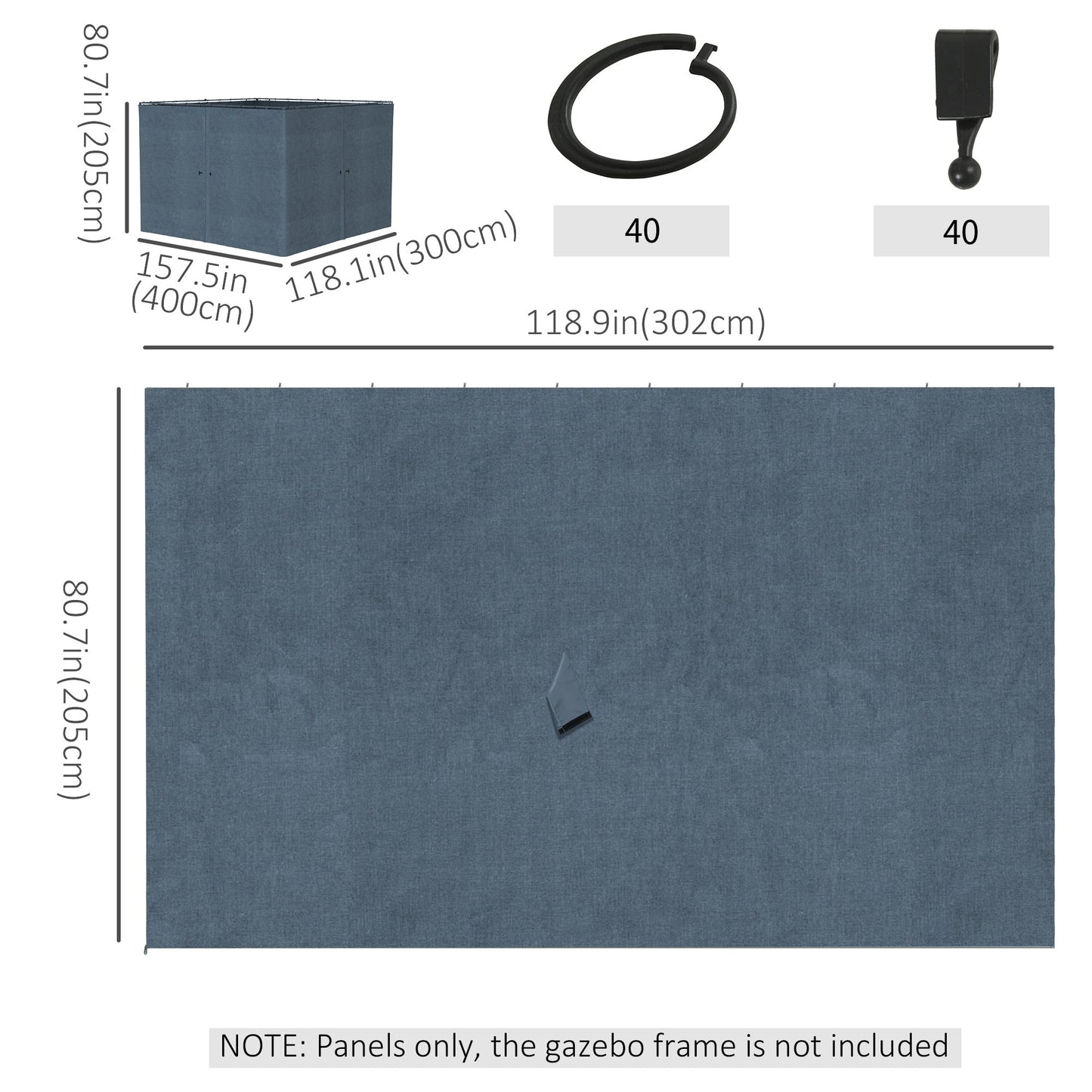 10' x 10' Universal Gazebo Sidewall Set with 4 Panels, Hooks/C-Rings Included for Pergolas &; Cabanas, Slate Grey Gazebo Sidewalls   at Gallery Canada