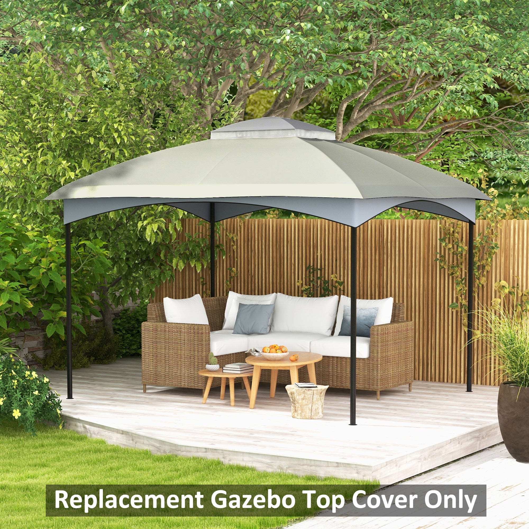 10' x 12' Double-Tier Gazebo Cover, Patio Gazebo Canopy Replacement with Drainage Holes, Light Grey Gazebo Canopy Replacement   at Gallery Canada