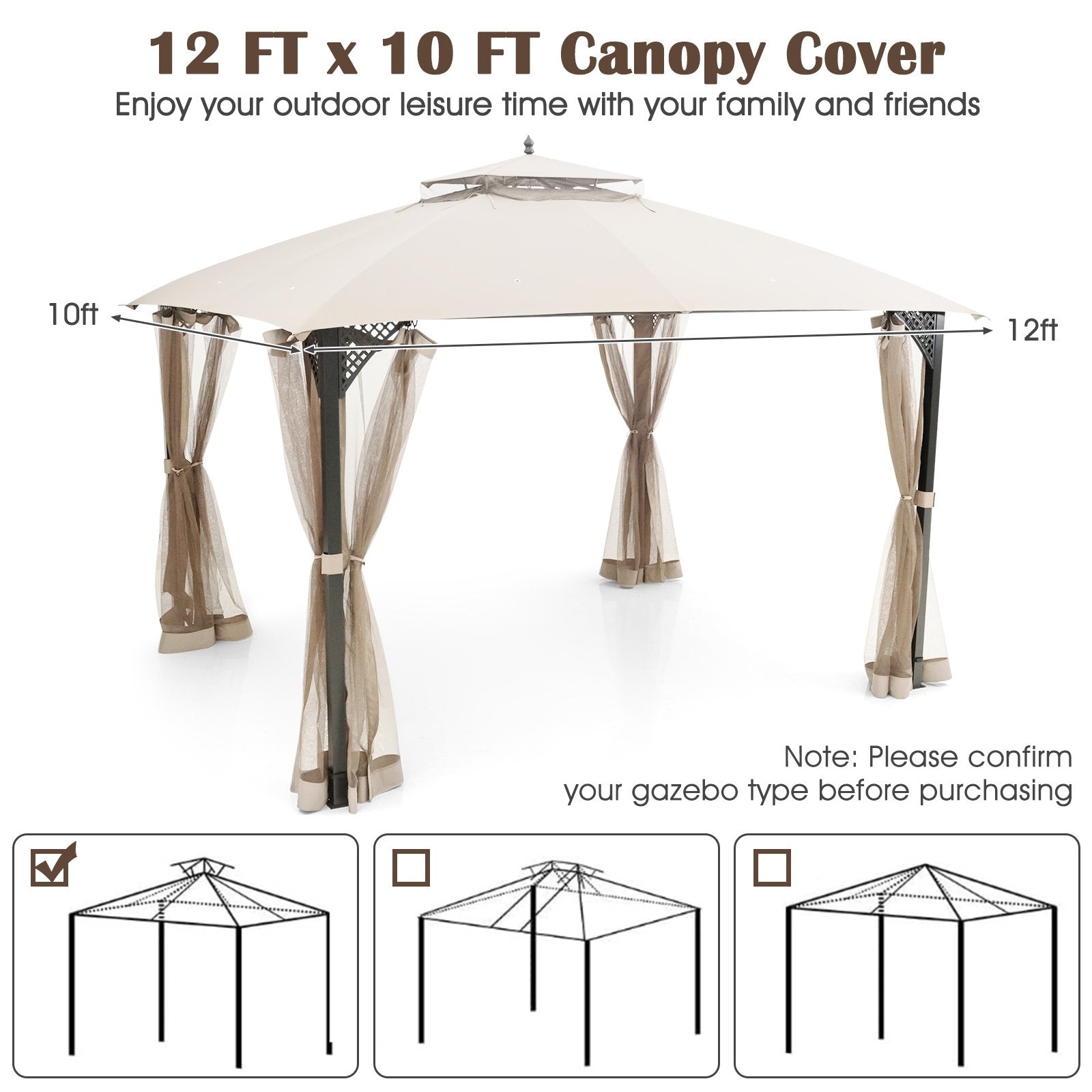 10 x 12 Feet Gazebo Replacement Top with Air Vent and Drainage Holes, Beige Gazebos   at Gallery Canada