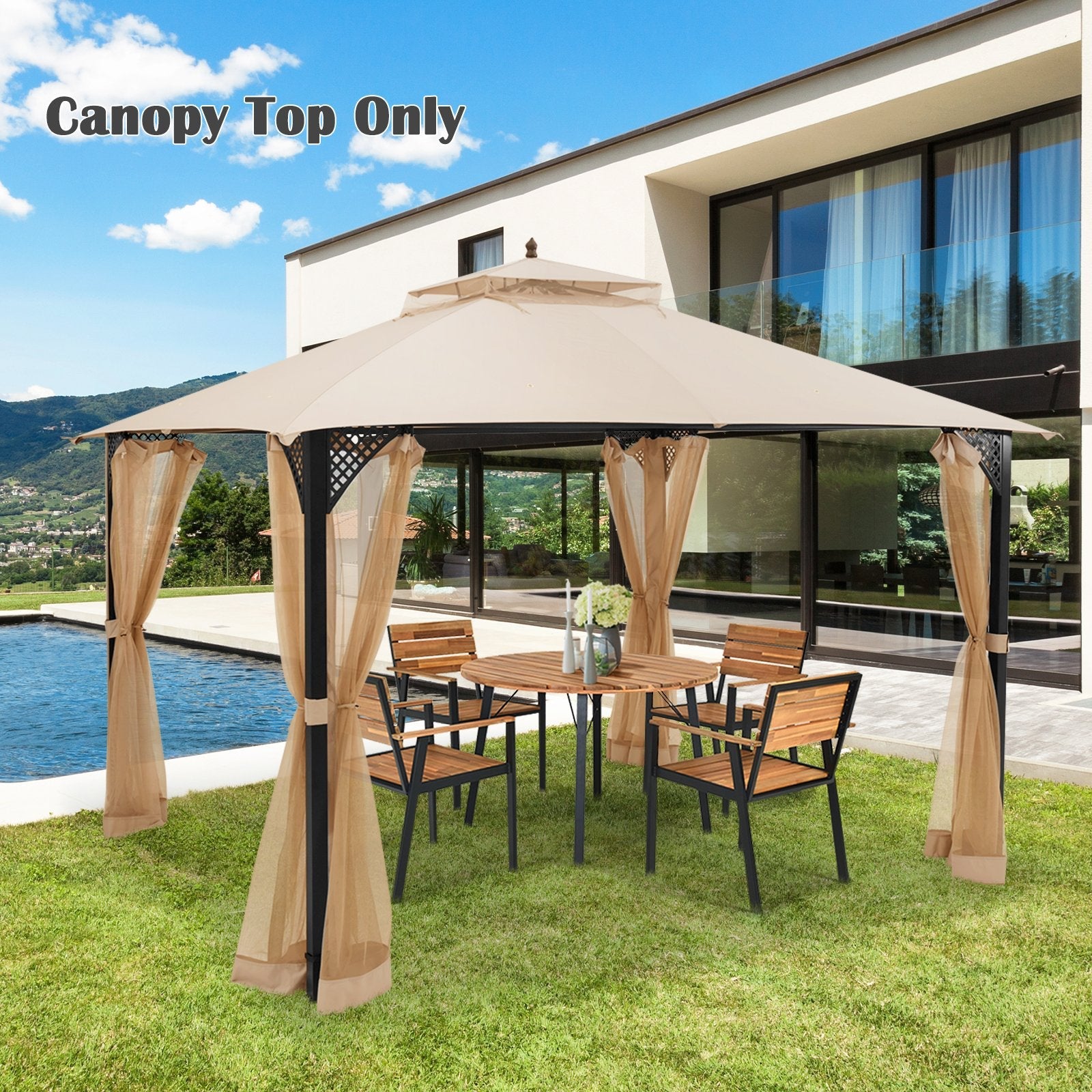 10 x 12 Feet Gazebo Replacement Top with Air Vent and Drainage Holes, Beige Gazebos   at Gallery Canada