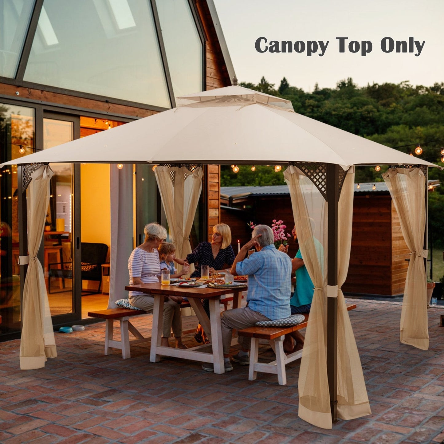 10 x 12 Feet Gazebo Replacement Top with Air Vent and Drainage Holes, Beige Gazebos   at Gallery Canada