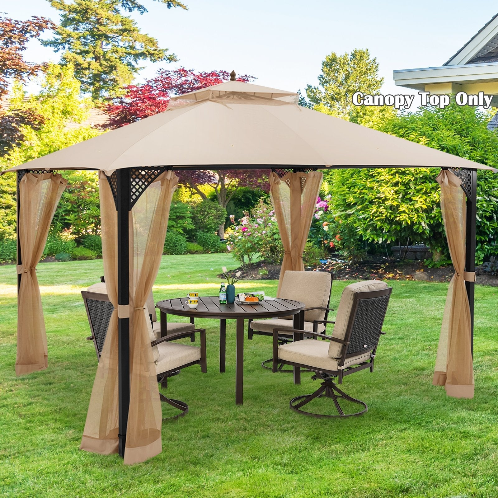 10 x 12 Feet Gazebo Replacement Top with Air Vent and Drainage Holes, Beige Gazebos   at Gallery Canada