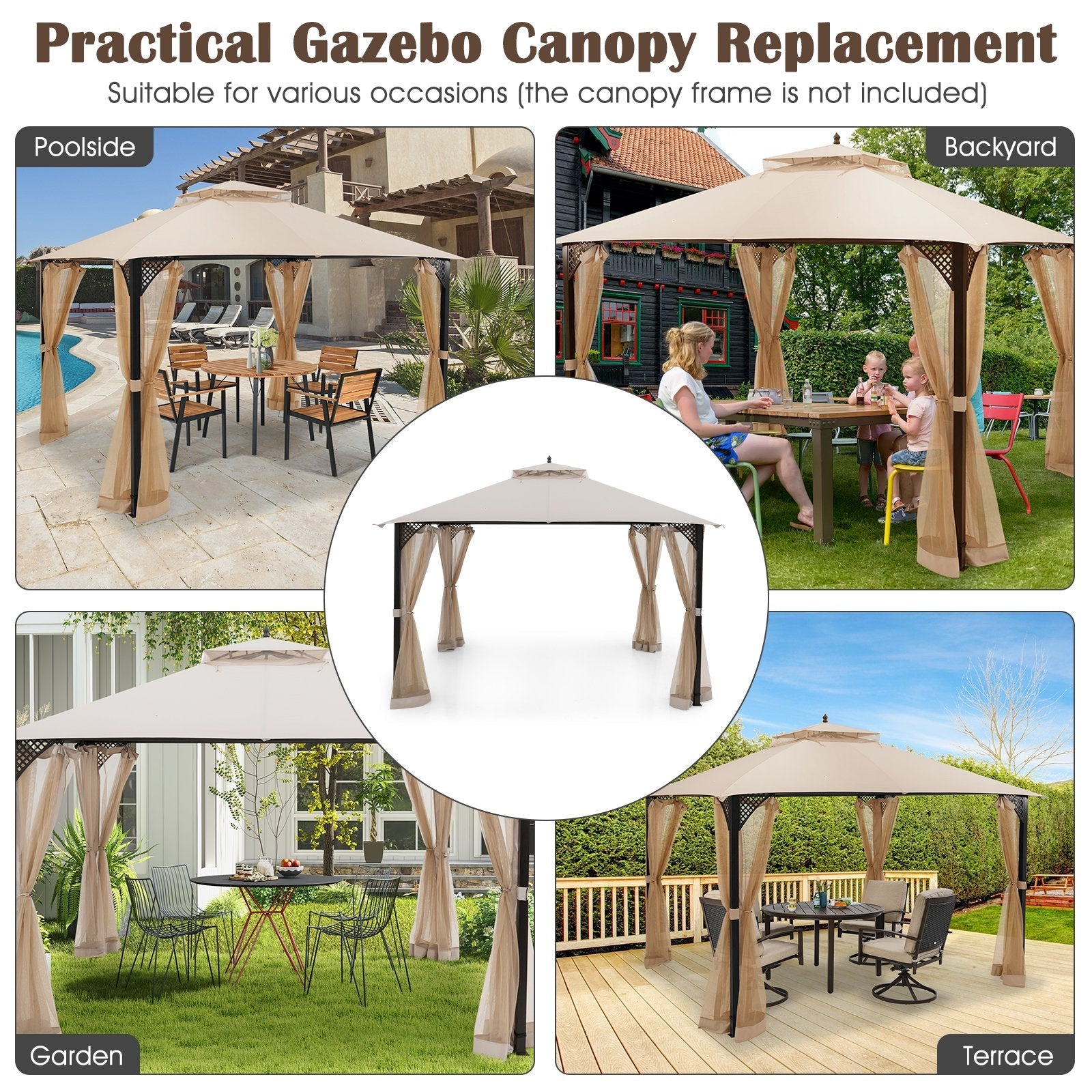 10 x 12 Feet Gazebo Replacement Top with Air Vent and Drainage Holes, Beige Gazebos   at Gallery Canada