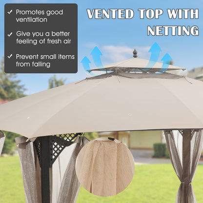 10 x 12 Feet Gazebo Replacement Top with Air Vent and Drainage Holes, Beige Gazebos   at Gallery Canada