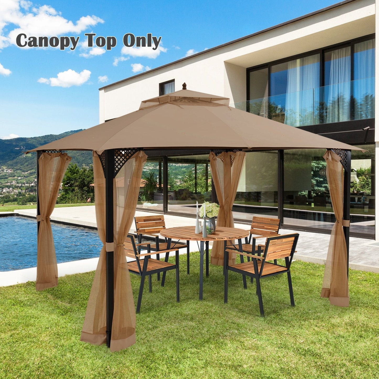 10 x 12 Feet Gazebo Replacement Top with Air Vent and Drainage Holes, Brown Gazebos   at Gallery Canada