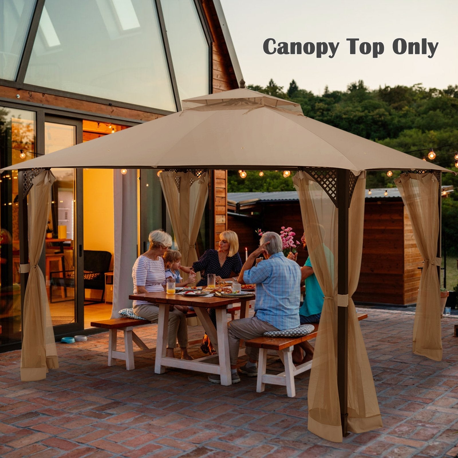 10 x 12 Feet Gazebo Replacement Top with Air Vent and Drainage Holes, Brown Gazebos   at Gallery Canada