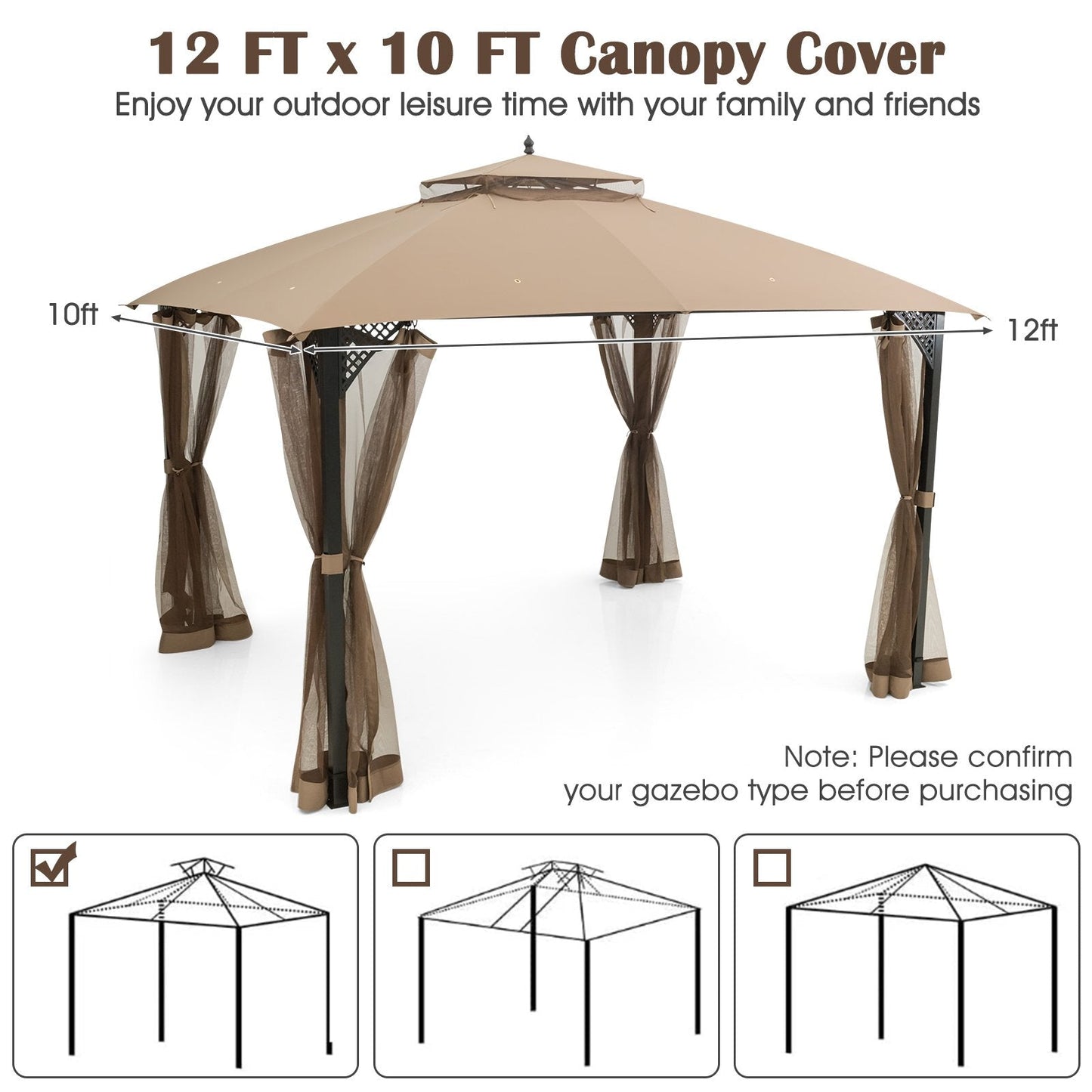 10 x 12 Feet Gazebo Replacement Top with Air Vent and Drainage Holes, Brown Gazebos   at Gallery Canada