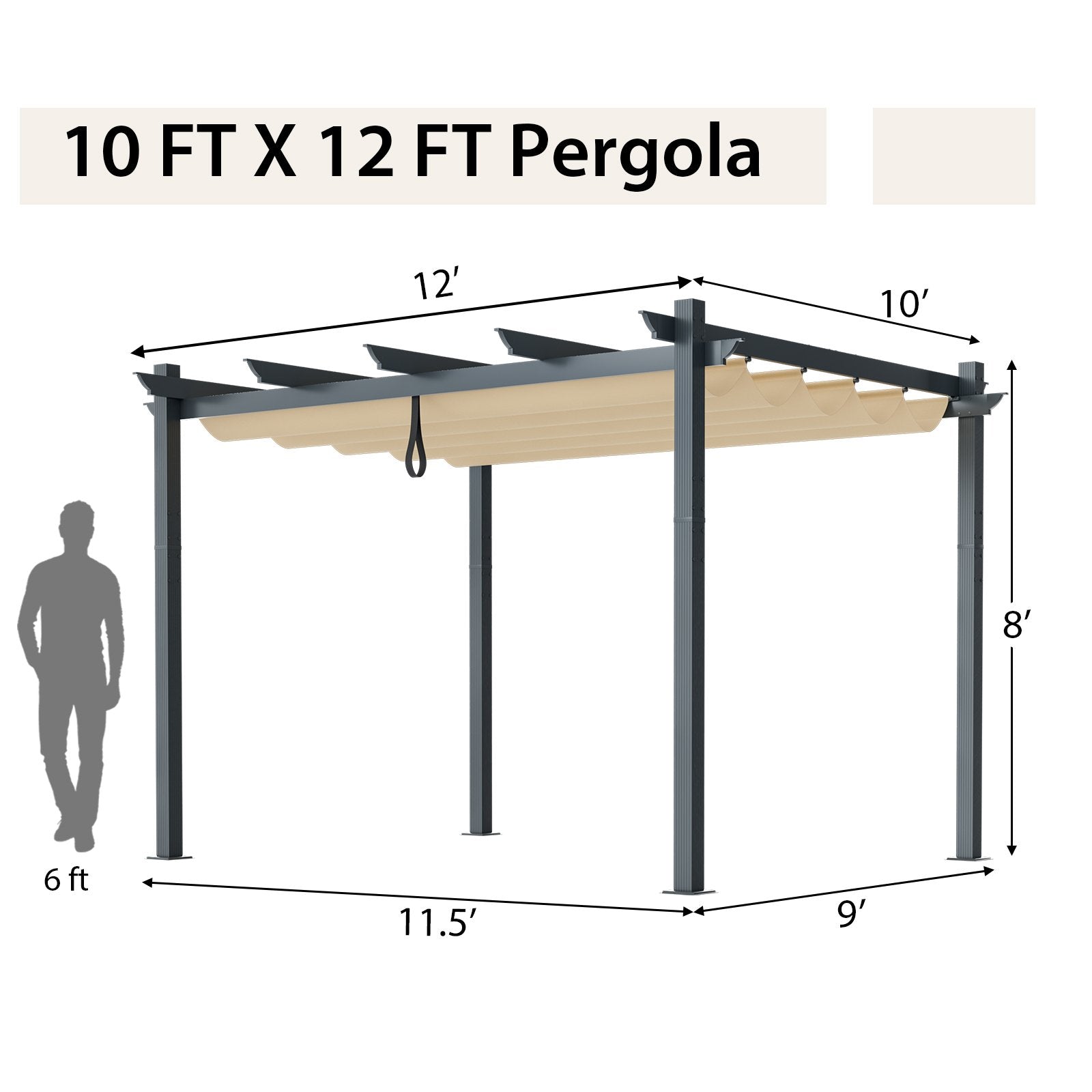 10 x 12 Feet Outdoor Aluminum Retractable Pergola Canopy Shelter Grape Trellis, Beige Gazebos   at Gallery Canada