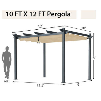 10 x 12 Feet Outdoor Aluminum Retractable Pergola Canopy Shelter Grape Trellis, Beige Gazebos   at Gallery Canada