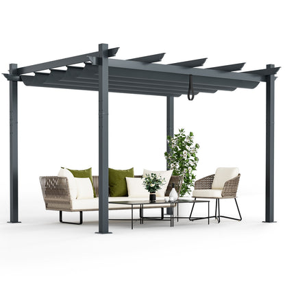 10 x 12 Feet Outdoor Aluminum Retractable Pergola Canopy Shelter Grape Trellis, Gray Gazebos   at Gallery Canada