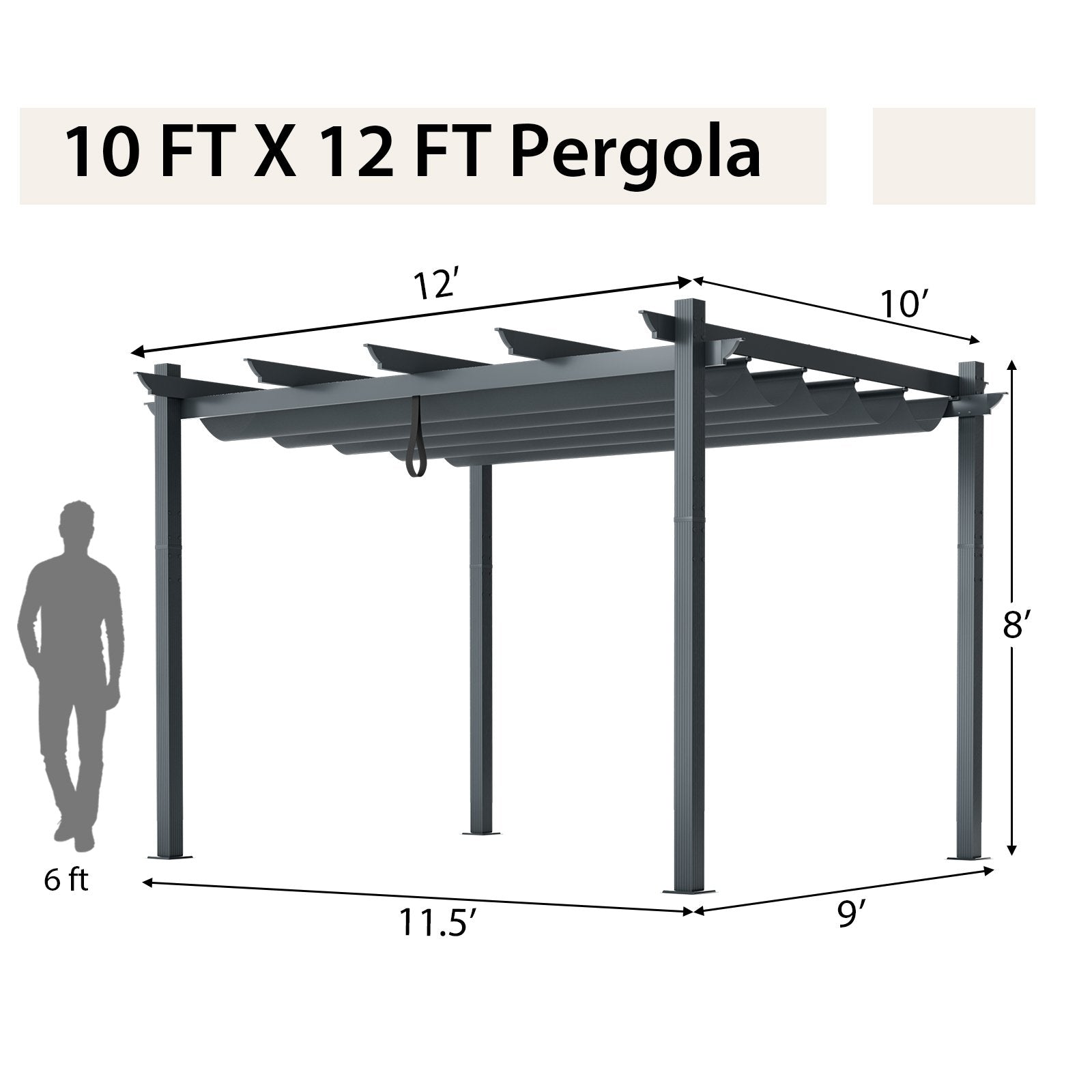 10 x 12 Feet Outdoor Aluminum Retractable Pergola Canopy Shelter Grape Trellis, Gray Gazebos   at Gallery Canada