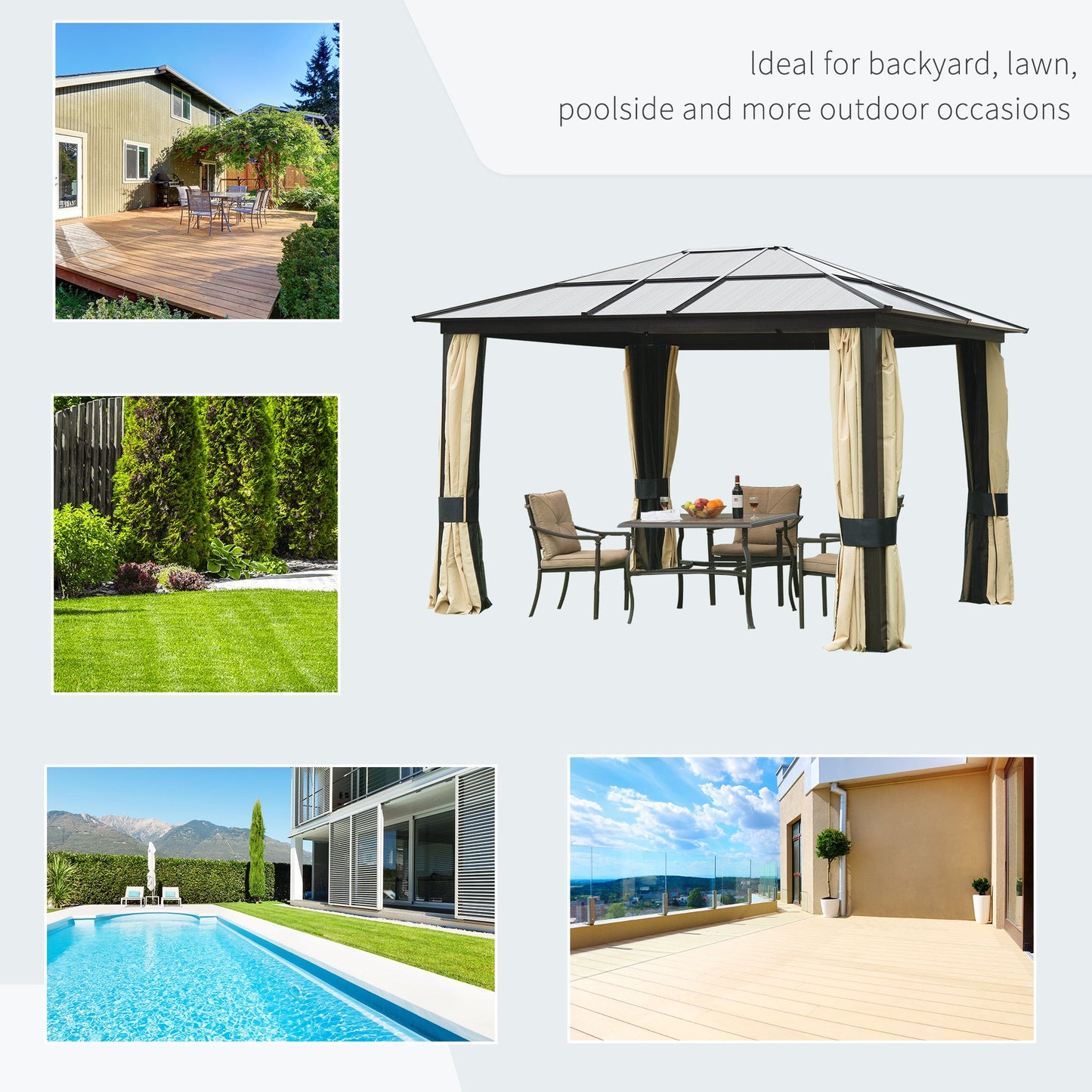 10' x 12' Hard Top Gazebo Canopy Sunshelter Waterproof Sun Shade with Sidewalls and Mosquito Netting Gazebos   at Gallery Canada