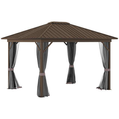 Hardtop Gazebo Canopy with Steel Roof, Aluminum Frame, Netting, Curtains, Dark Grey Gazebos Multi Colour  at Gallery Canada