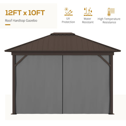 Hardtop Gazebo Canopy with Steel Roof, Aluminum Frame, Netting, Curtains, Dark Grey Gazebos   at Gallery Canada