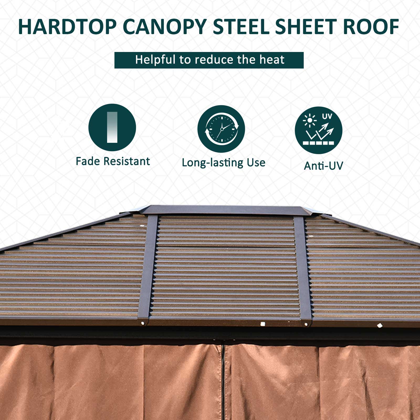 10' x 12' Hardtop Gazebo Steel Covered Gazebo Aluminum Frame Heavy Duty Outdoor Pavilion with Curtains and Netting, Brown Gazebos   at Gallery Canada