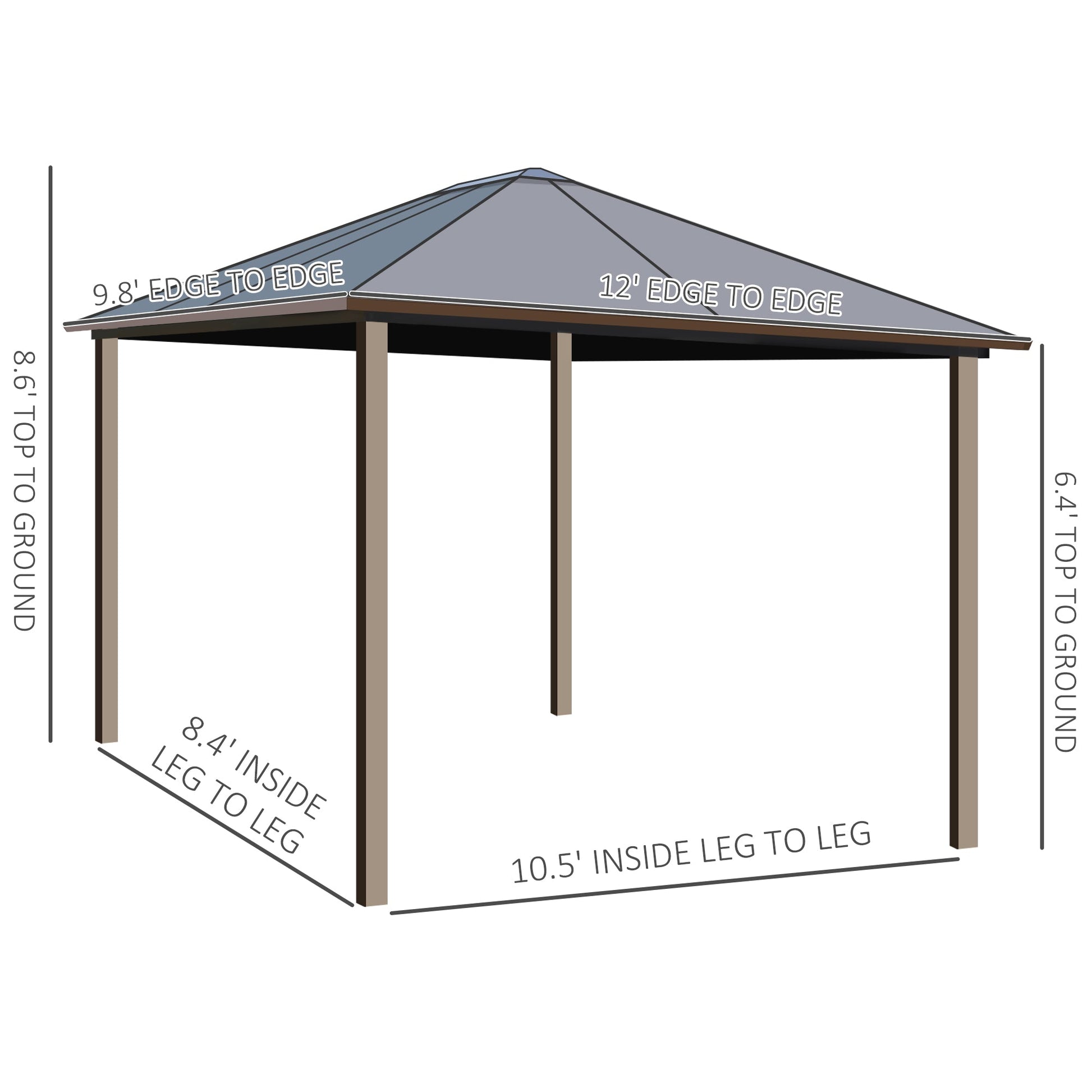 10' x 12' Hardtop Gazebo Steel Covered Gazebo Aluminum Frame Heavy Duty Outdoor Pavilion with Curtains and Netting, Brown Gazebos Multi Colour  at Gallery Canada