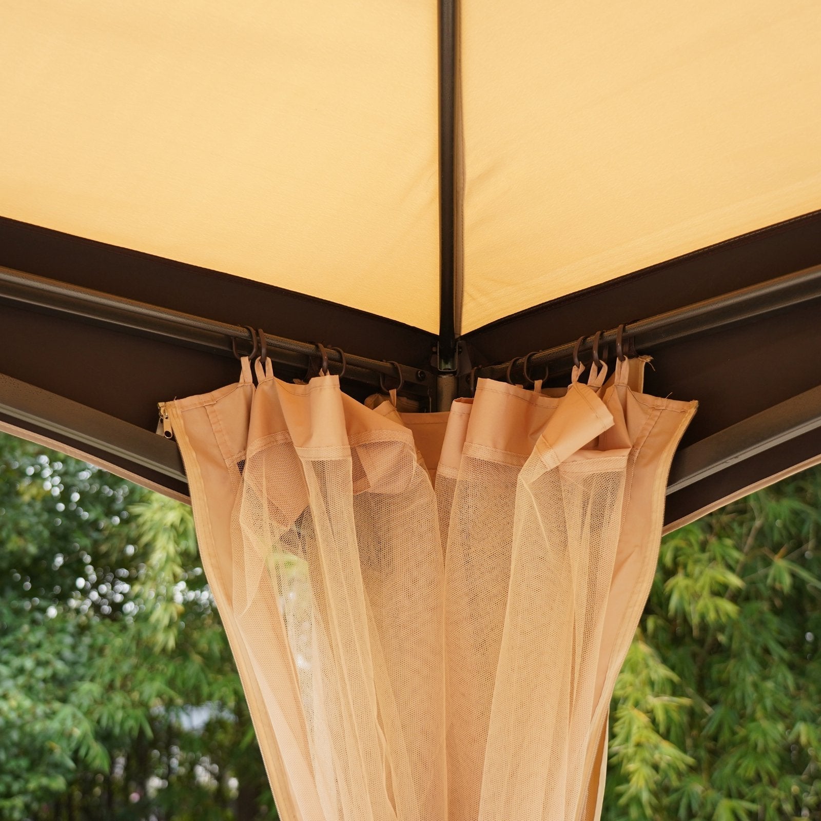 10' x 12' Soft-top Large Gazebo Canopy Tent with Double Canopy Roof Eaves, Mesh Netting Sidewalls, Steel Frame, Beige Gazebos   at Gallery Canada