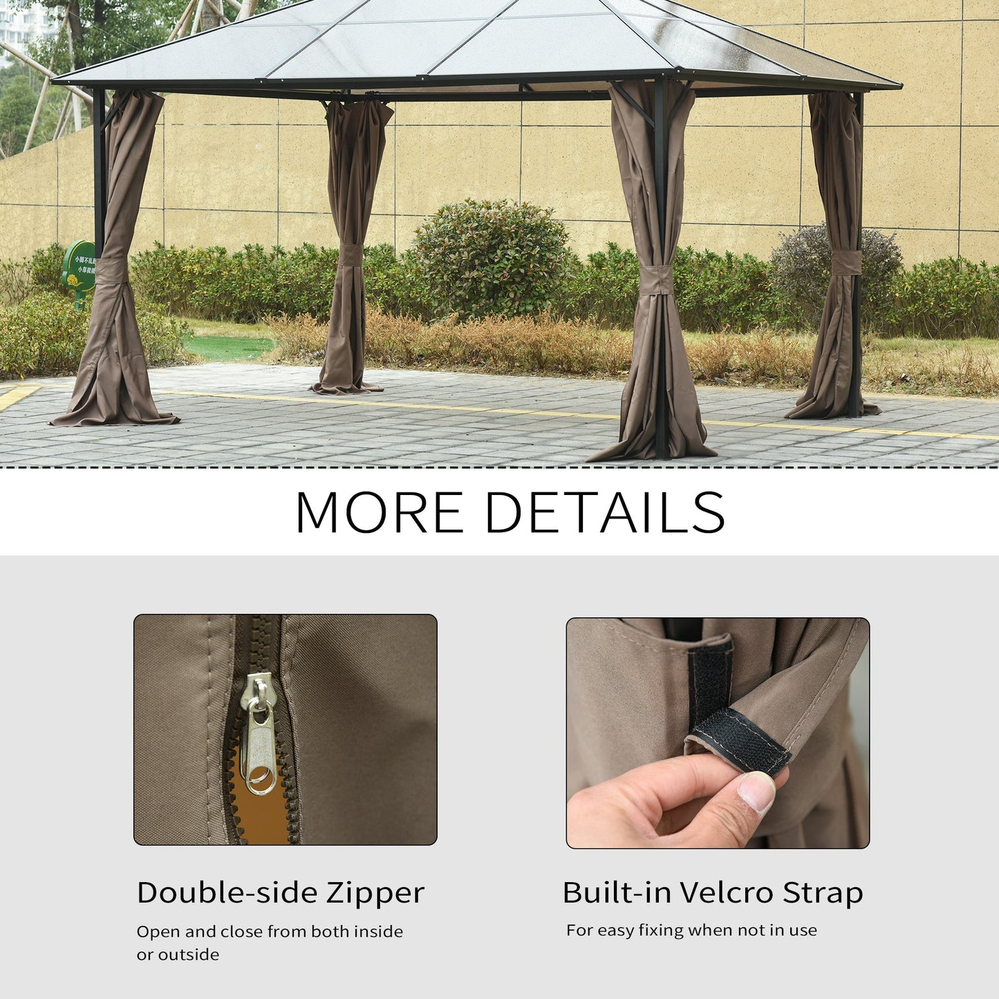 10' x 12' Universal Gazebo Sidewall Set with 4 Panels, Hooks, C-Rings Included for Pergolas &; Cabanas, Brown Gazebo Sidewalls   at Gallery Canada